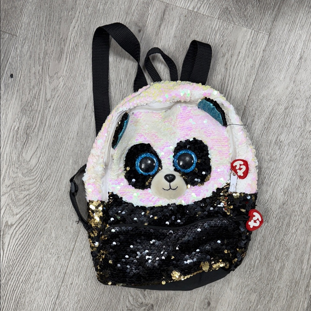 Ty Panda Sequin Kids Backpack - Pink, Black, and Gold